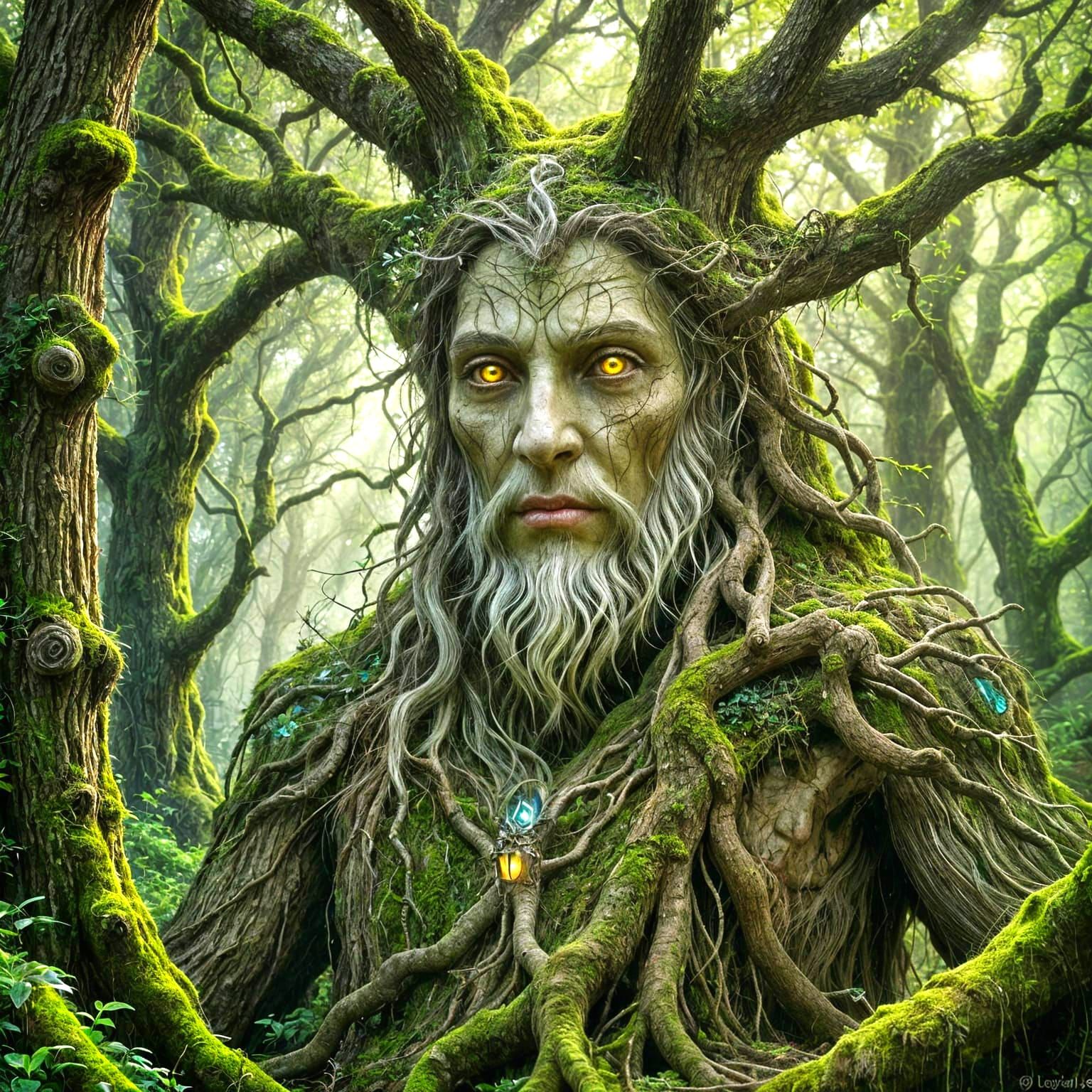 Ancient Tree Spirit in Enchanted Forest, Ethereal Style