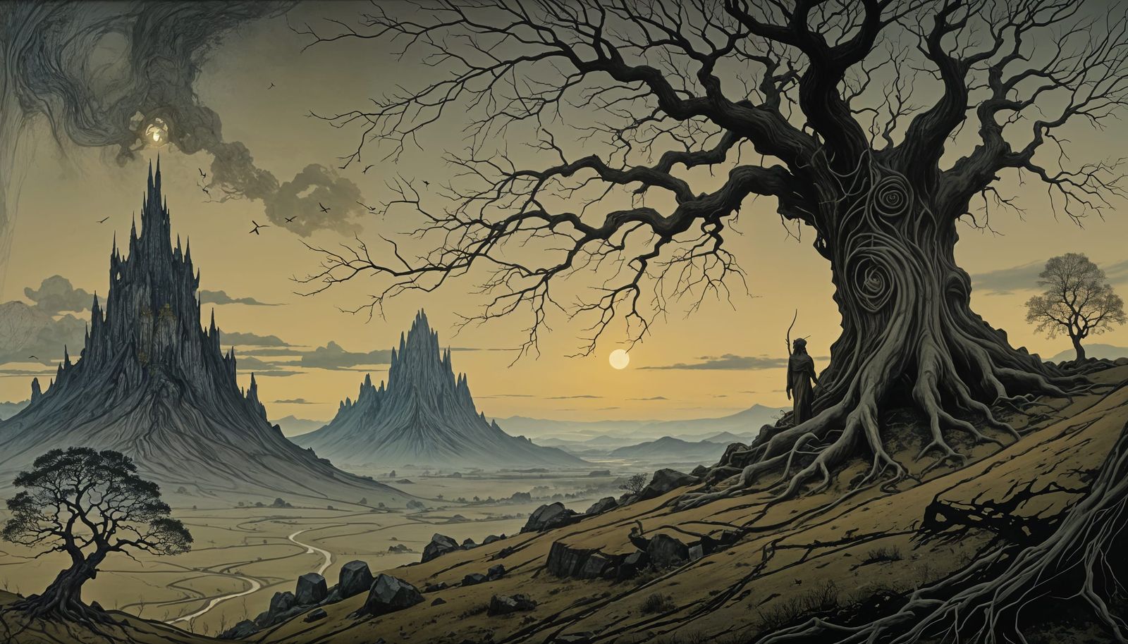 Ancient Tree of Life Silhouetted in Black