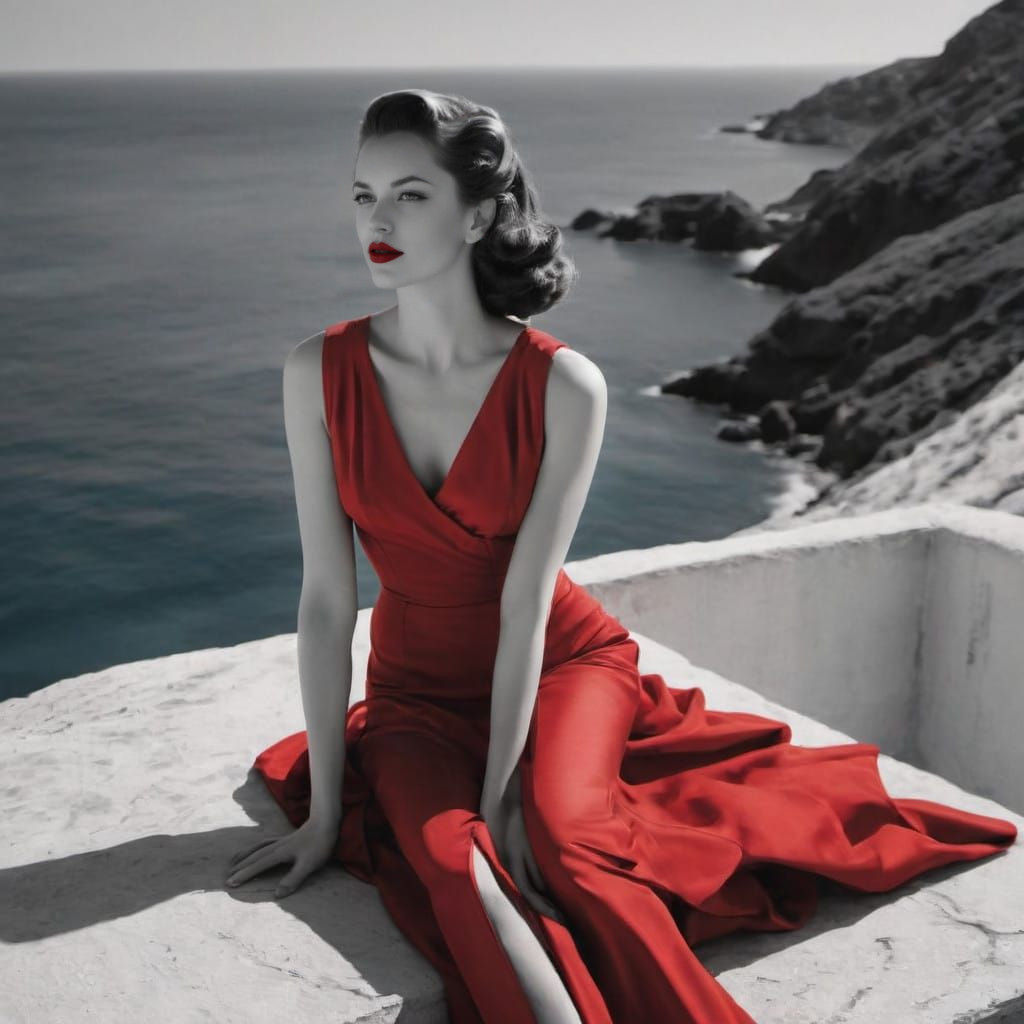 Glamorous Woman in 1940s Style Red Dress