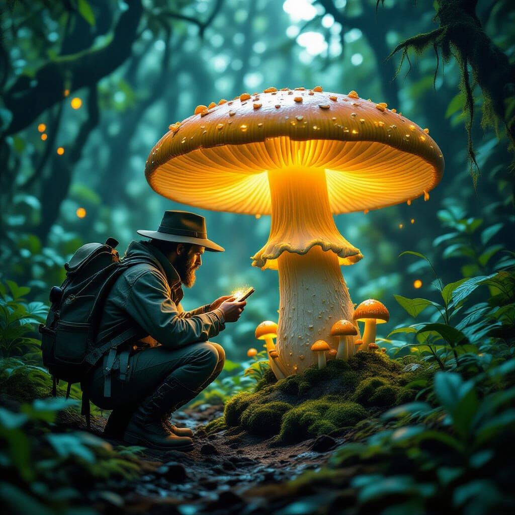 Alien Jungle Discovery: Bioluminescent Mushroom Explored