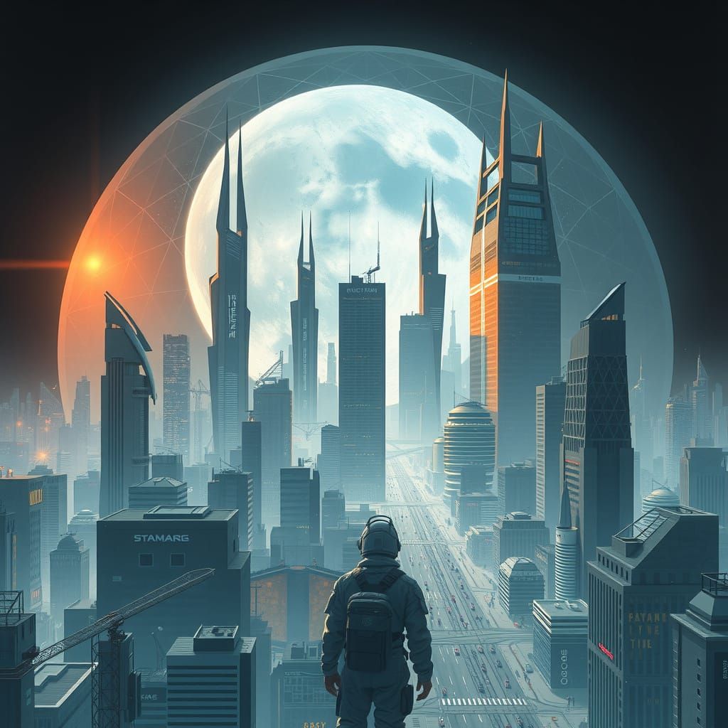 Futuristic Lunar Cityscape Under Geodesic Dome