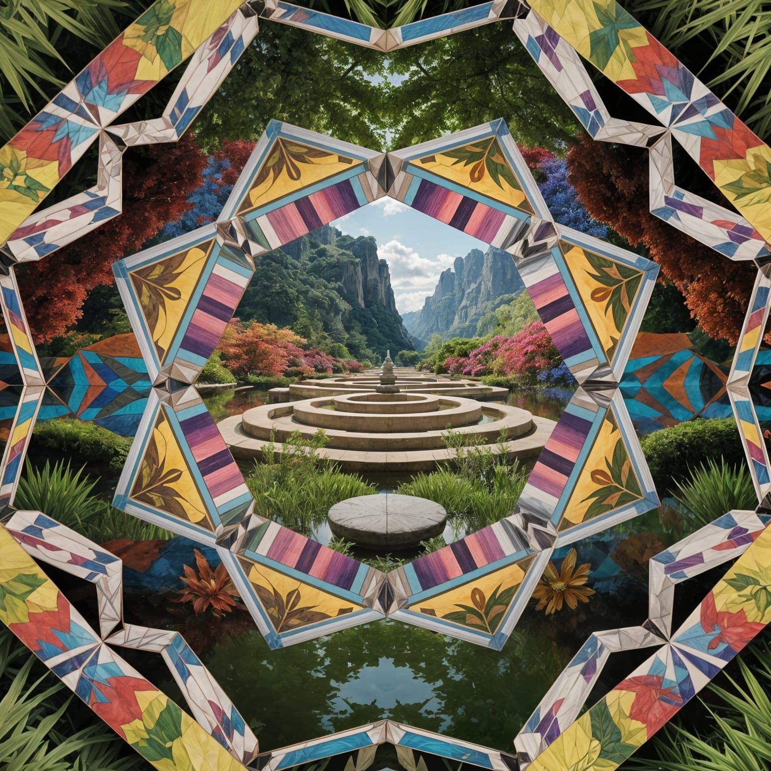 Kaleidoscope Art: Serene Zen Garden in Vibrant Hues