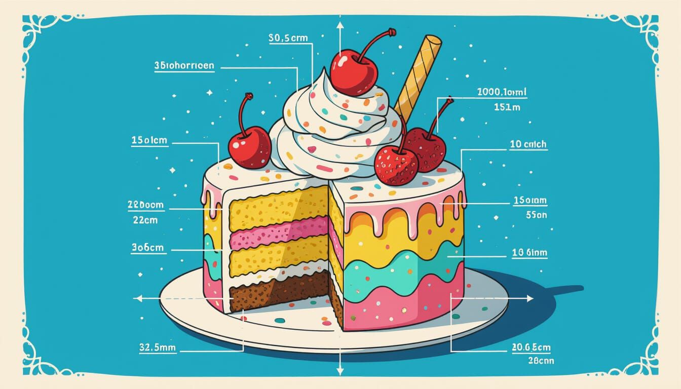 Detailed Blueprint of Colorful Ice Cream Cake