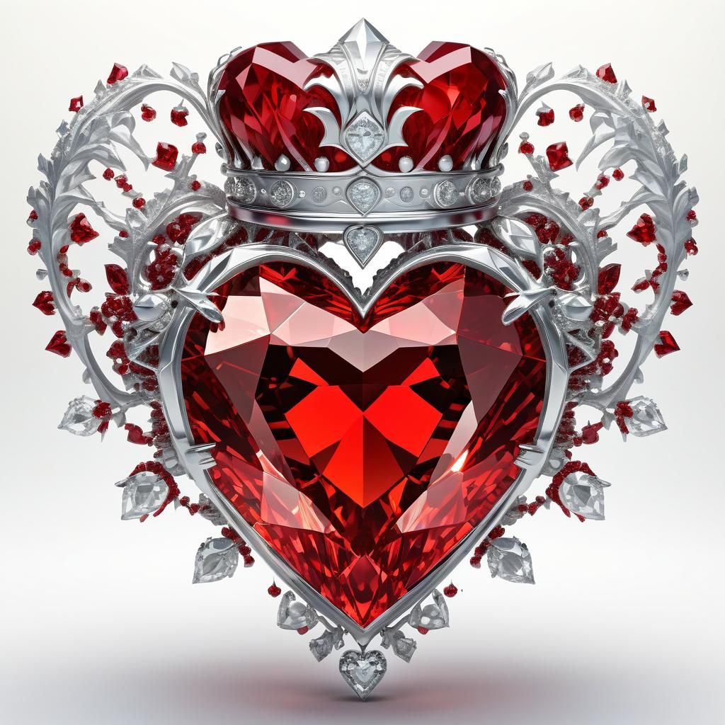 Robotic Crystal Heart with Crown in Fantasy Art