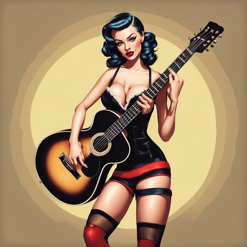 Pin-Up Doll with Guitar in Skimpy Outfit