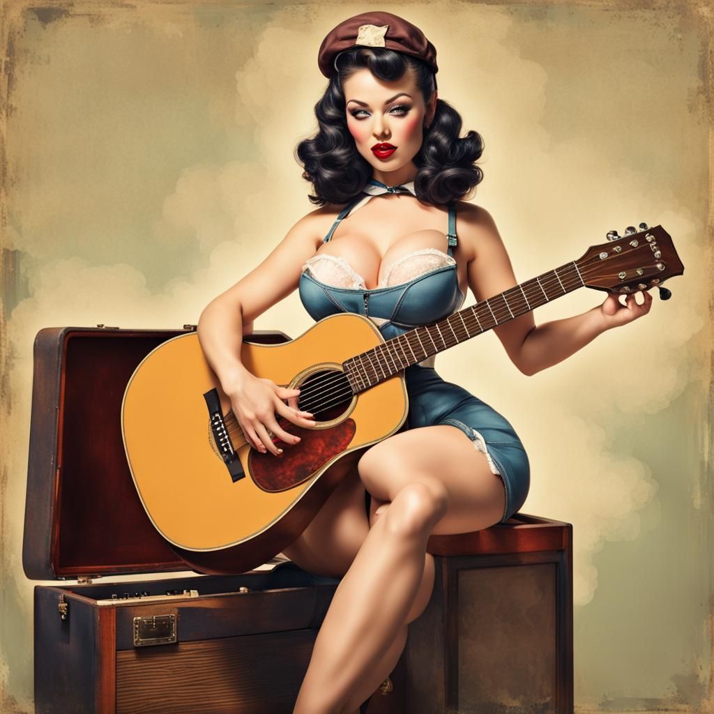Pin-Up Doll with Guitar in Skimpy Outfit