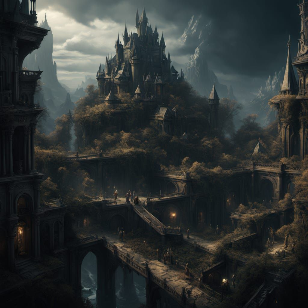 Enchanted Elven City in Forest: Digital Matte Painting
