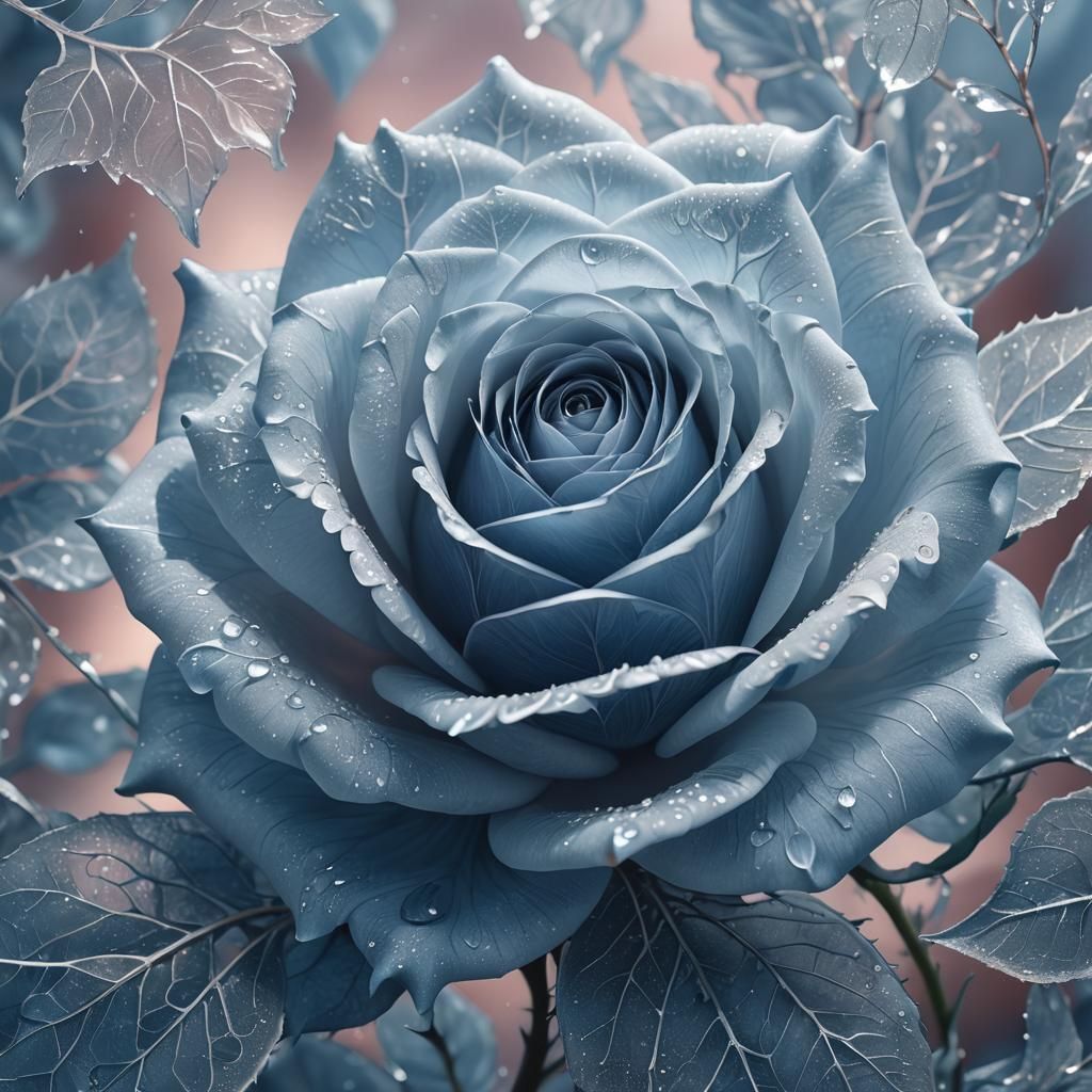 Luminous Crystal Blue Rose: Digital Matte Painting