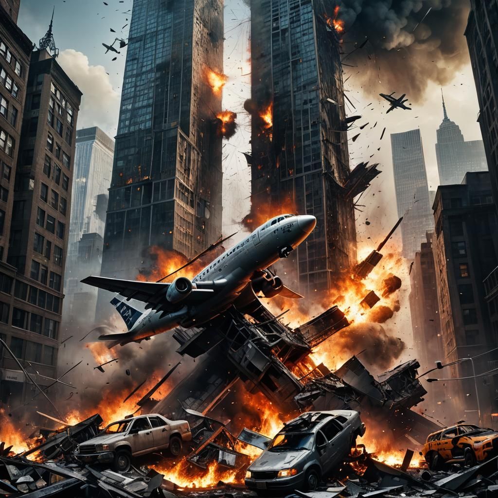 Dramatic Plane Crash into Twin Towers Concept Art