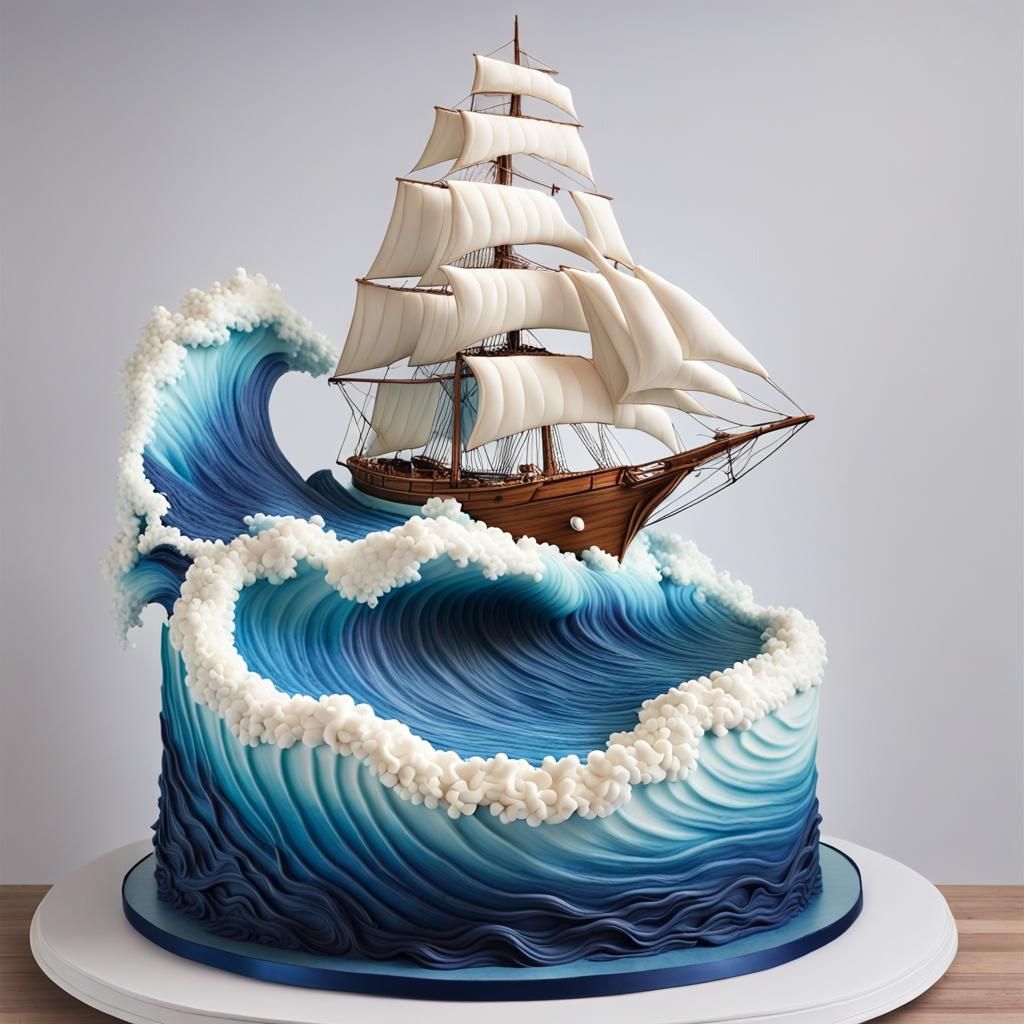 cake showcasing an intricately detailed sculpture of ocean w...