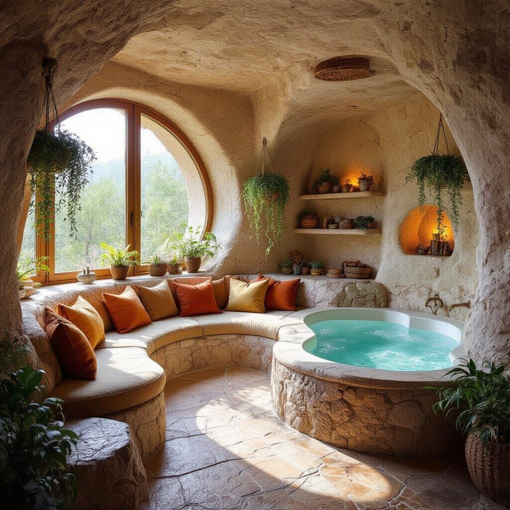 Cozy Cave Living Space in Organic Style