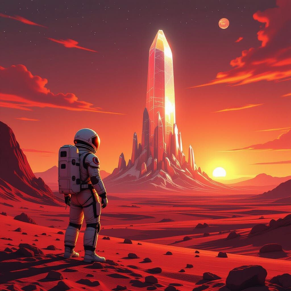 Astronaut on Alien Planet with Crystalline Structure