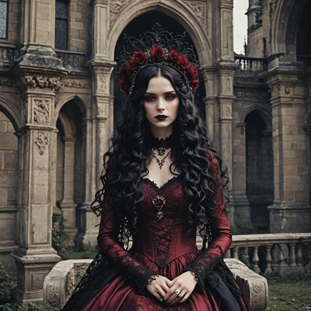 Dark Fairy in Burgundy Gown in Palace
