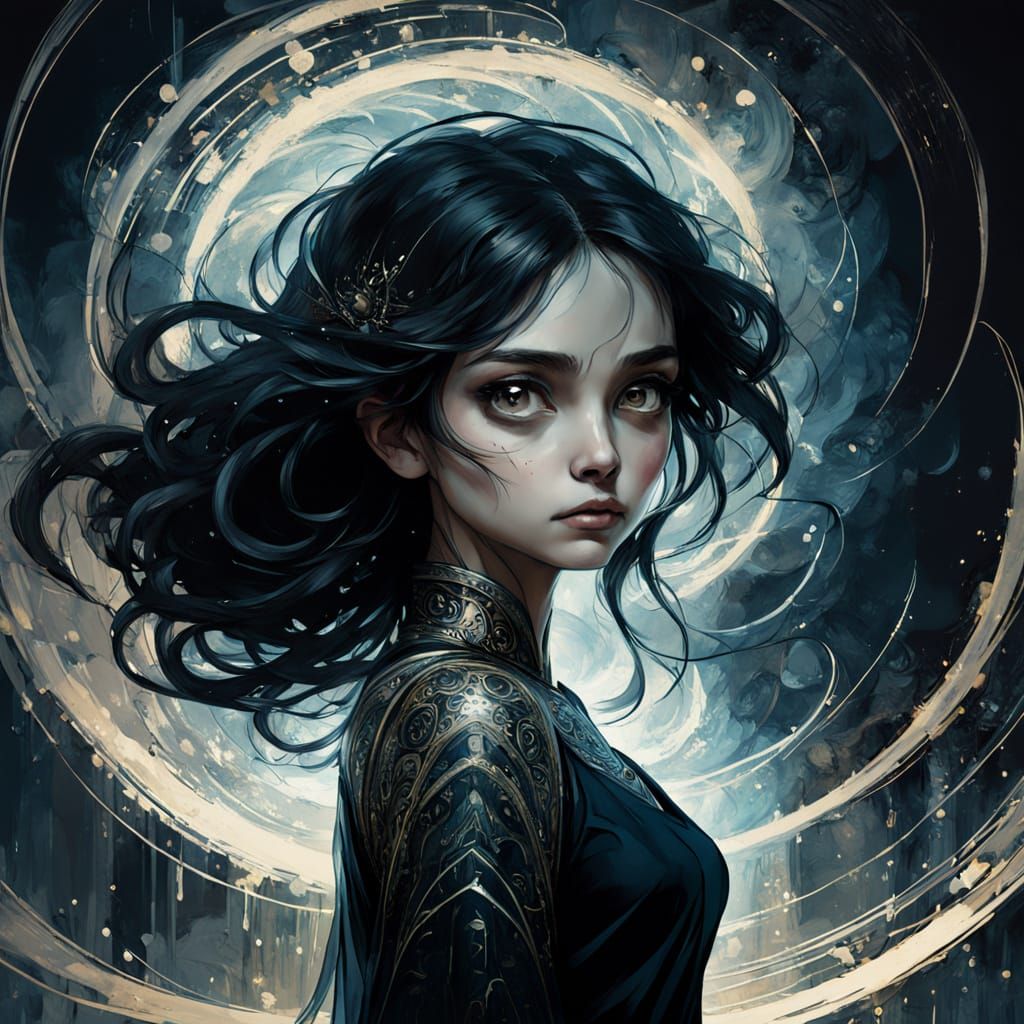 Goddess with Large Eyes in Cosmic Background