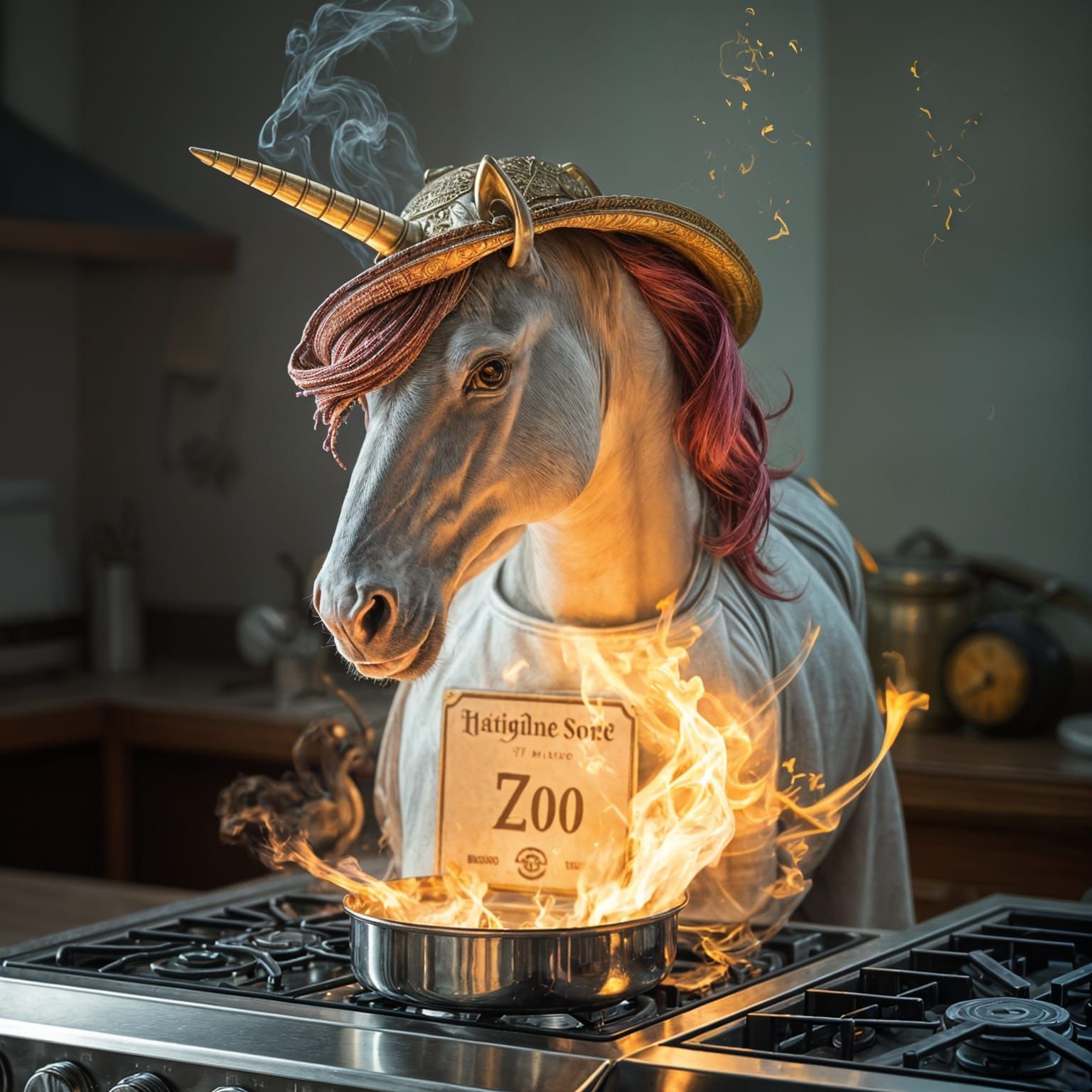 Unicorn Chef Cooking Invisible Soup, Mucha Style