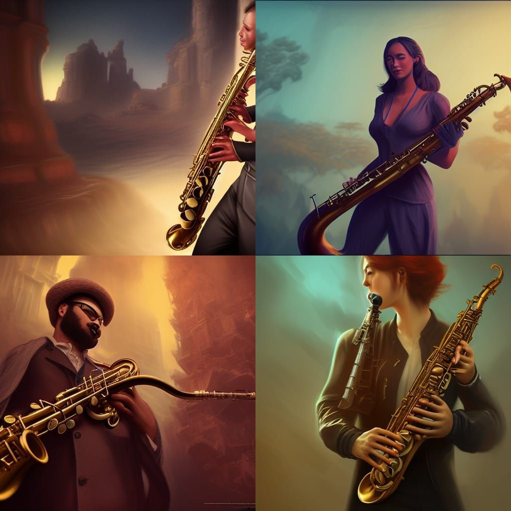 Fantastical Saxophone Player in Detailed Matte Painting
