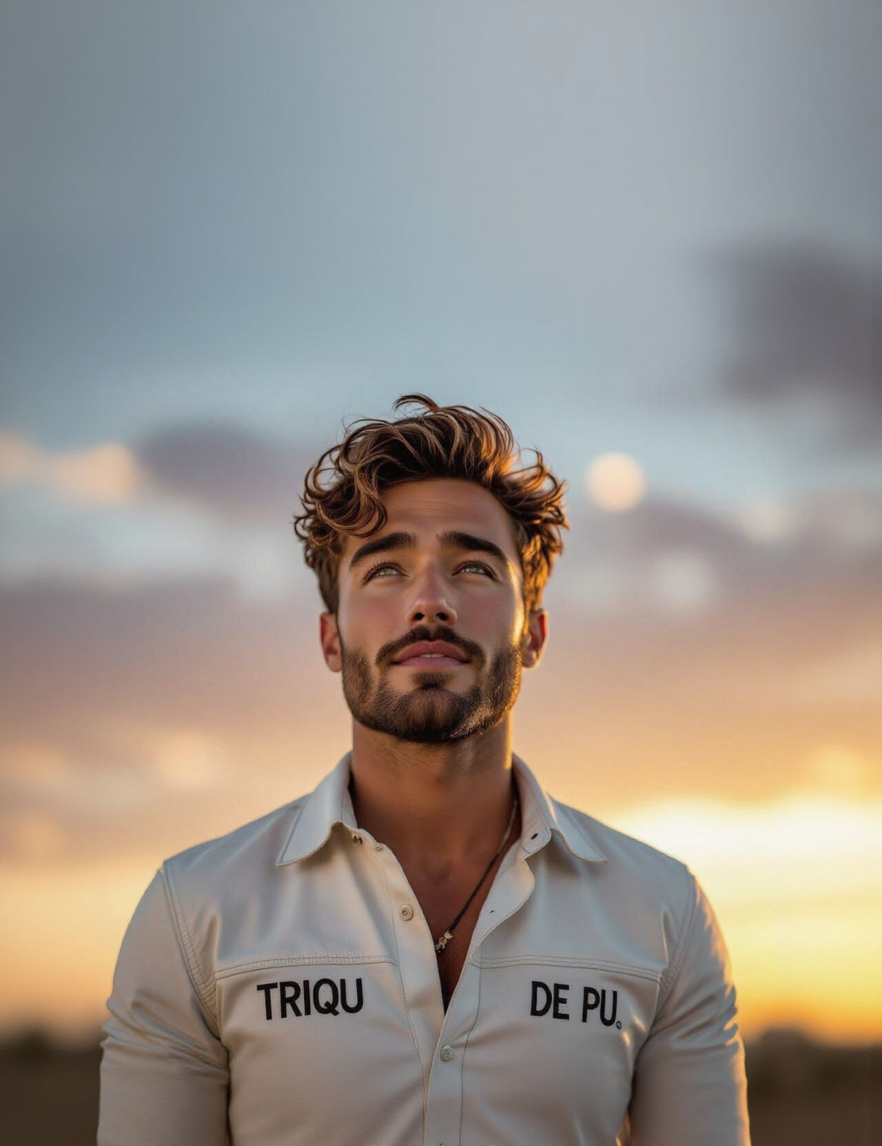 Handsome Man Gazing Upwards at Sunset in Cinematic 4K