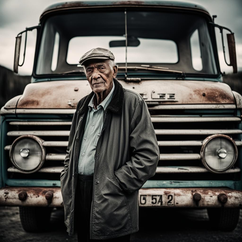 Grandpa and 50's Pickup Truck Portrait