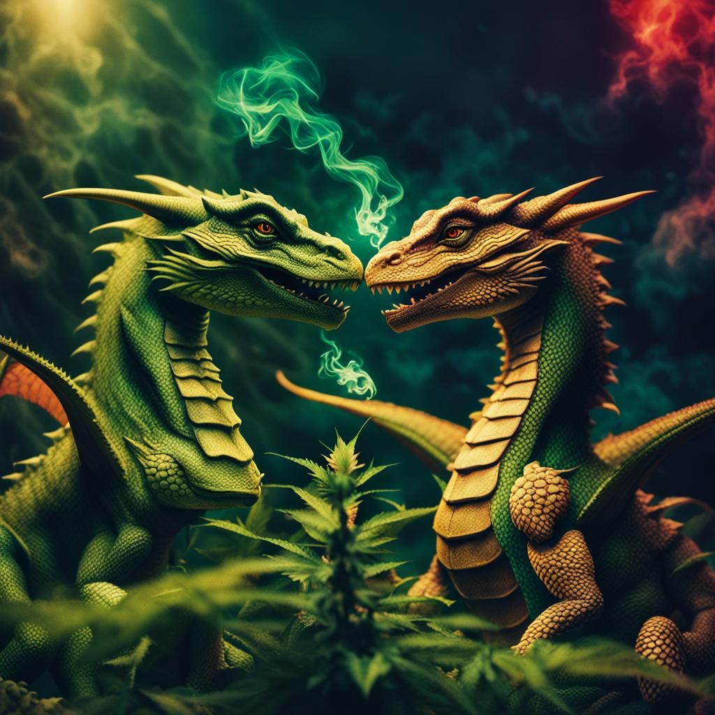 Cinematic Cannabis Dragons in Love