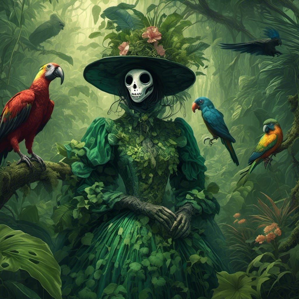 Plague Doctor in Jungle with Hyperreal Style