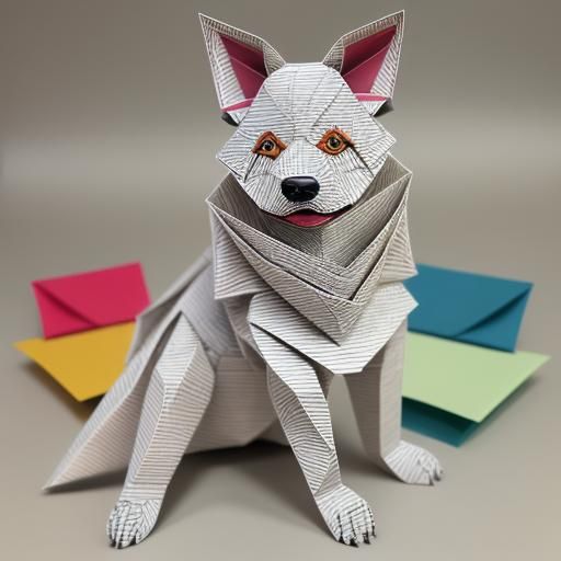 Textured Dog Picture in Mixed Media Origami Style