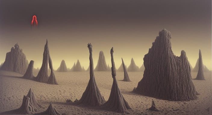 Eerie Surreal Landscape with Crystal Towers