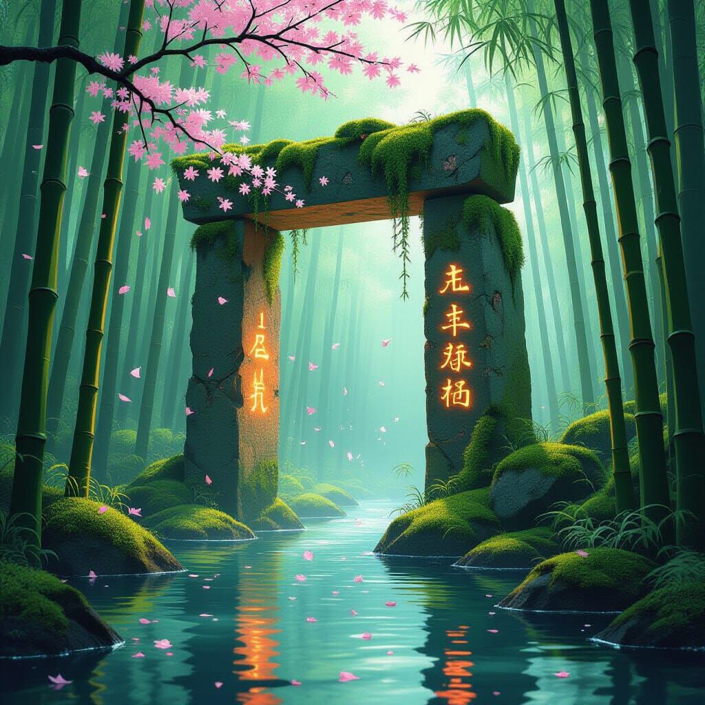 Ancient Stone Portal in Bamboo Forest