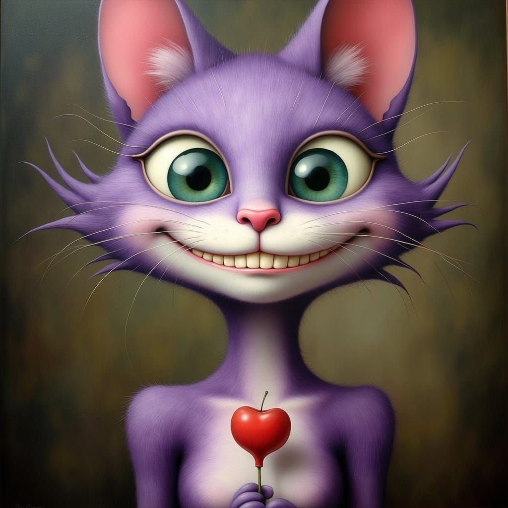 Grinning Cheshire Cat Fades: Floral Oil Painting