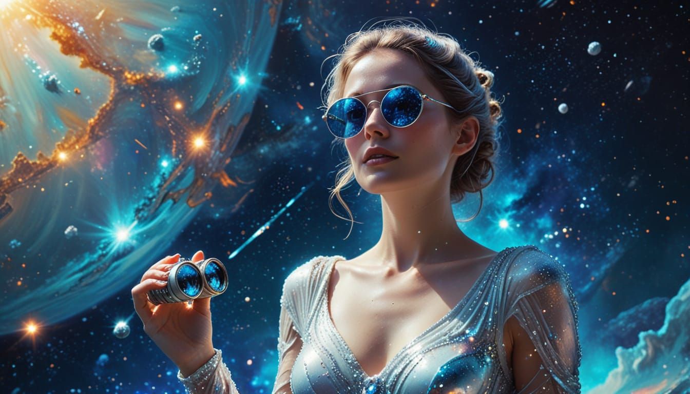 Woman on Uranus in Pearl Dress: Celestial Digital Art