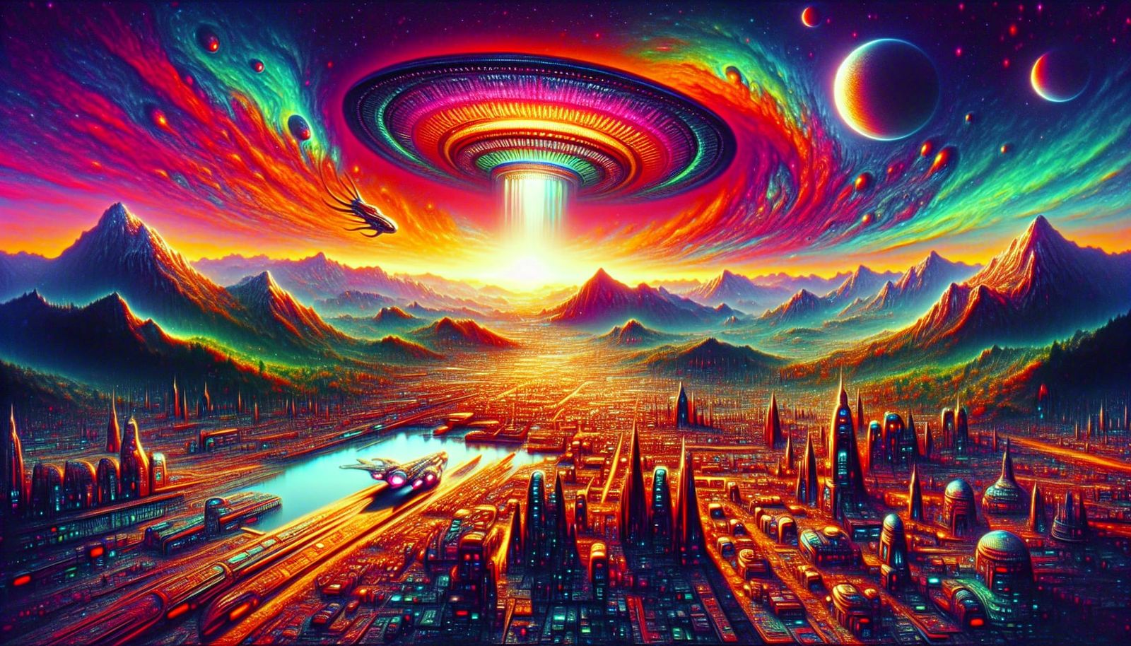 Alien Invasion of Earth in Retro Sci-Fi Style