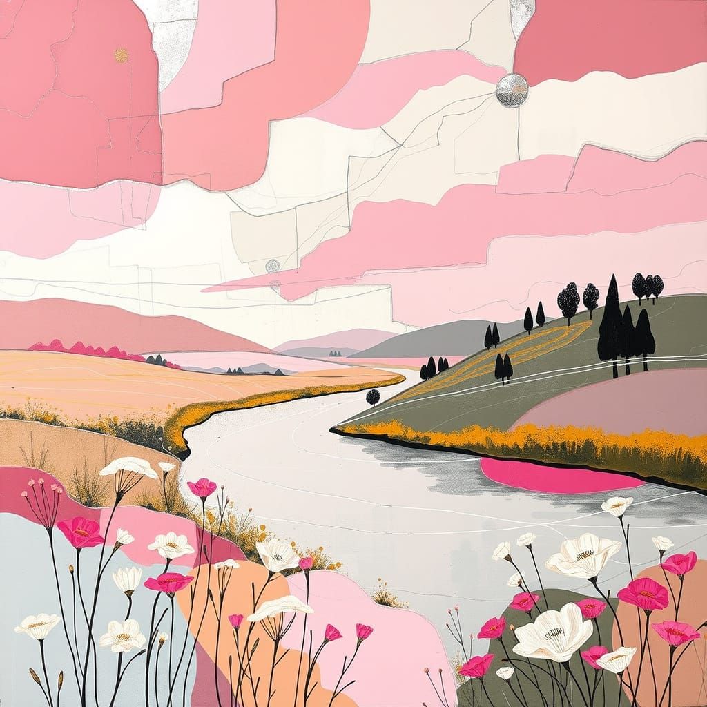 Vibrant Geometric Abstractions of River Landscapes