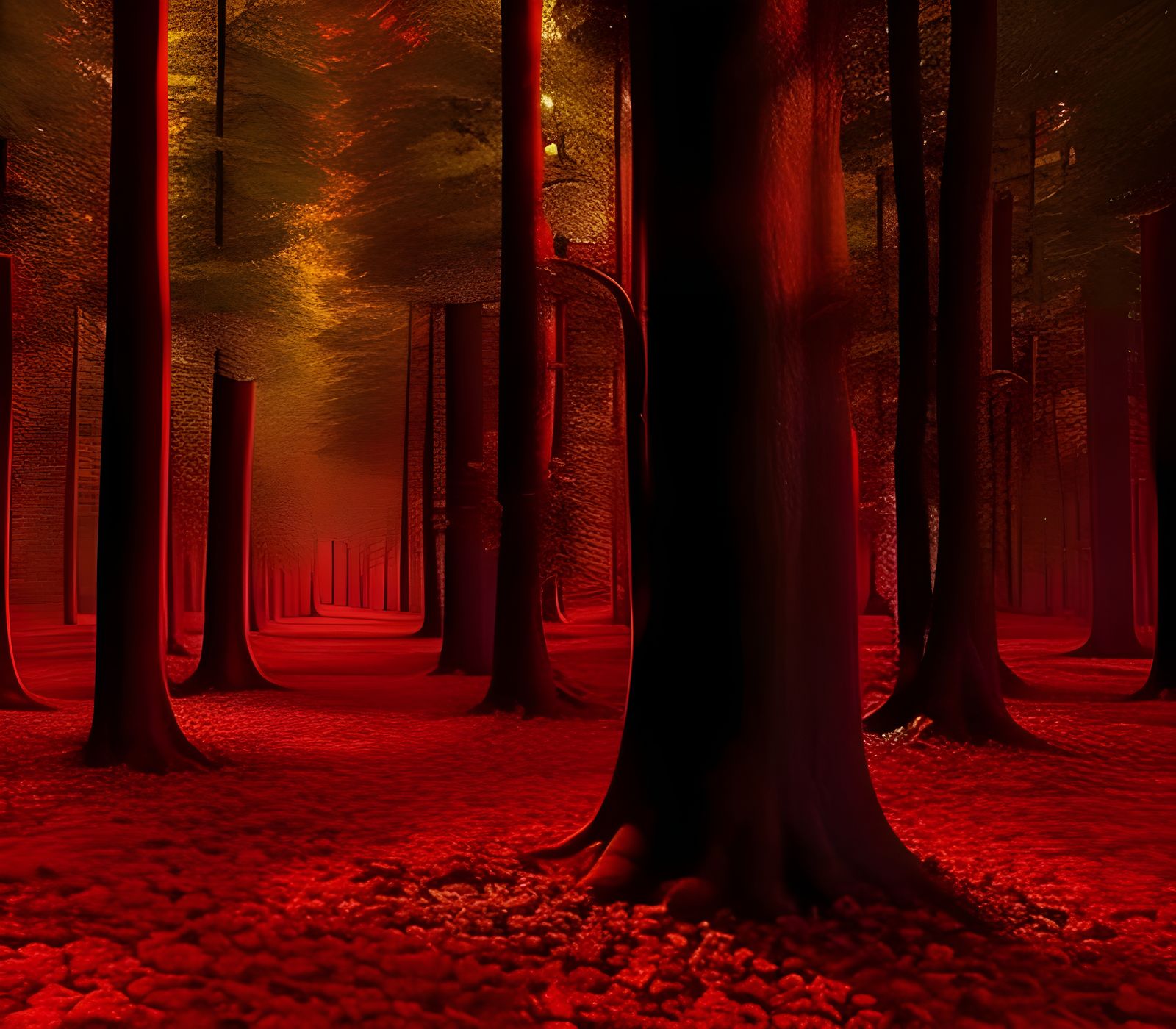 Sinister Red Forest in a Surrealist Style