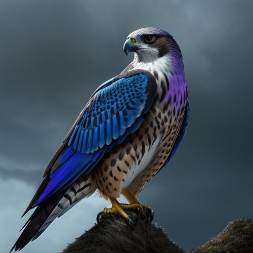 Cyberpunk Falcon Soars through Stormy Skies