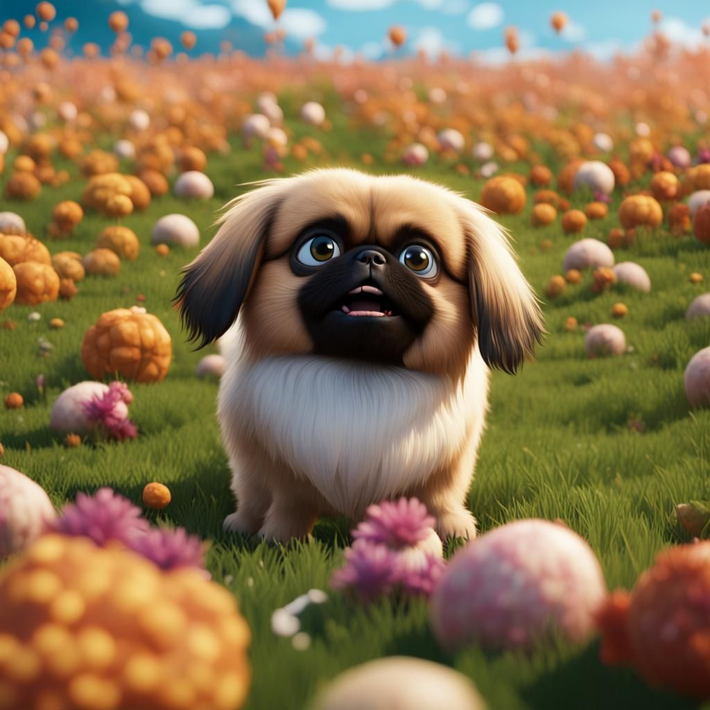 Pekingese Plays in Field: 8K Unreal Engine Render
