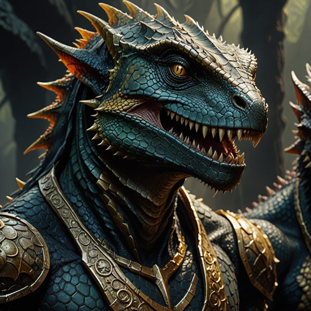 Detailed Dark Fantasy Lizard-Person Portrait