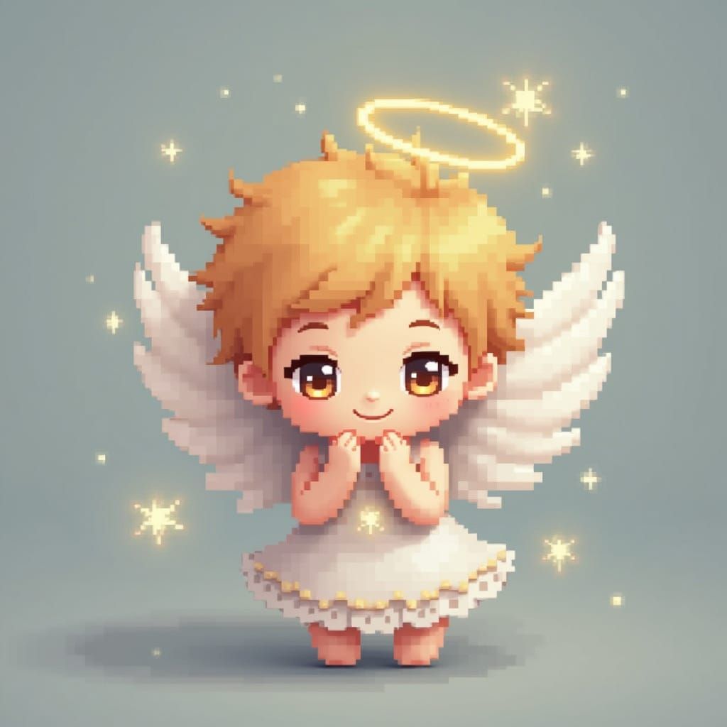 Pixel Angel with Gentle Smile in Whimsical Art Style