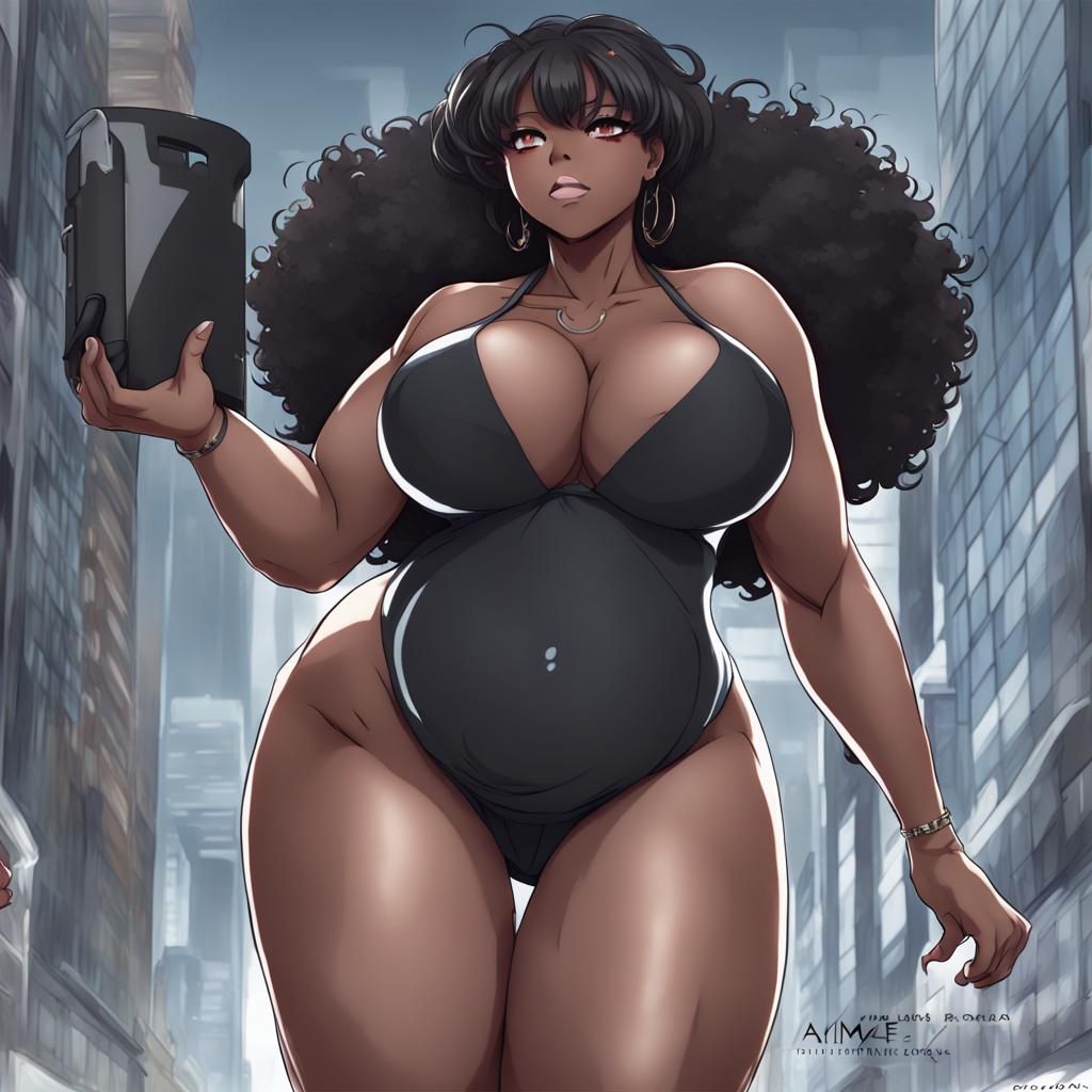 Anime Style Black Woman with Exaggerated Figure
