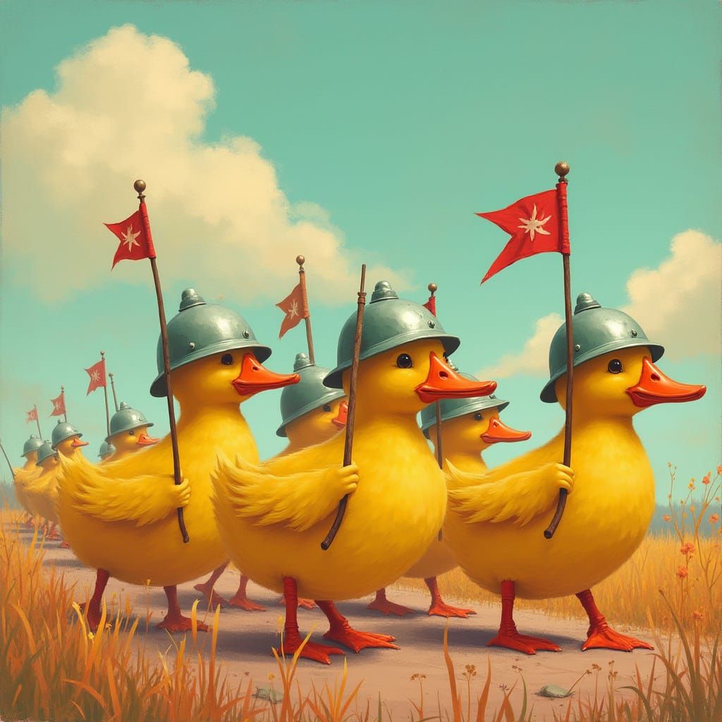 Duck Army Marches Onward in Whimsical Digital Art