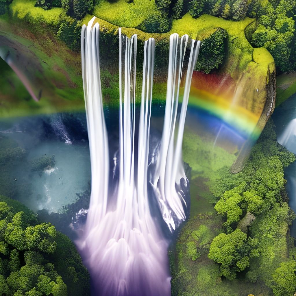 Magnificent Waterfall with Rainbows: Aerial View