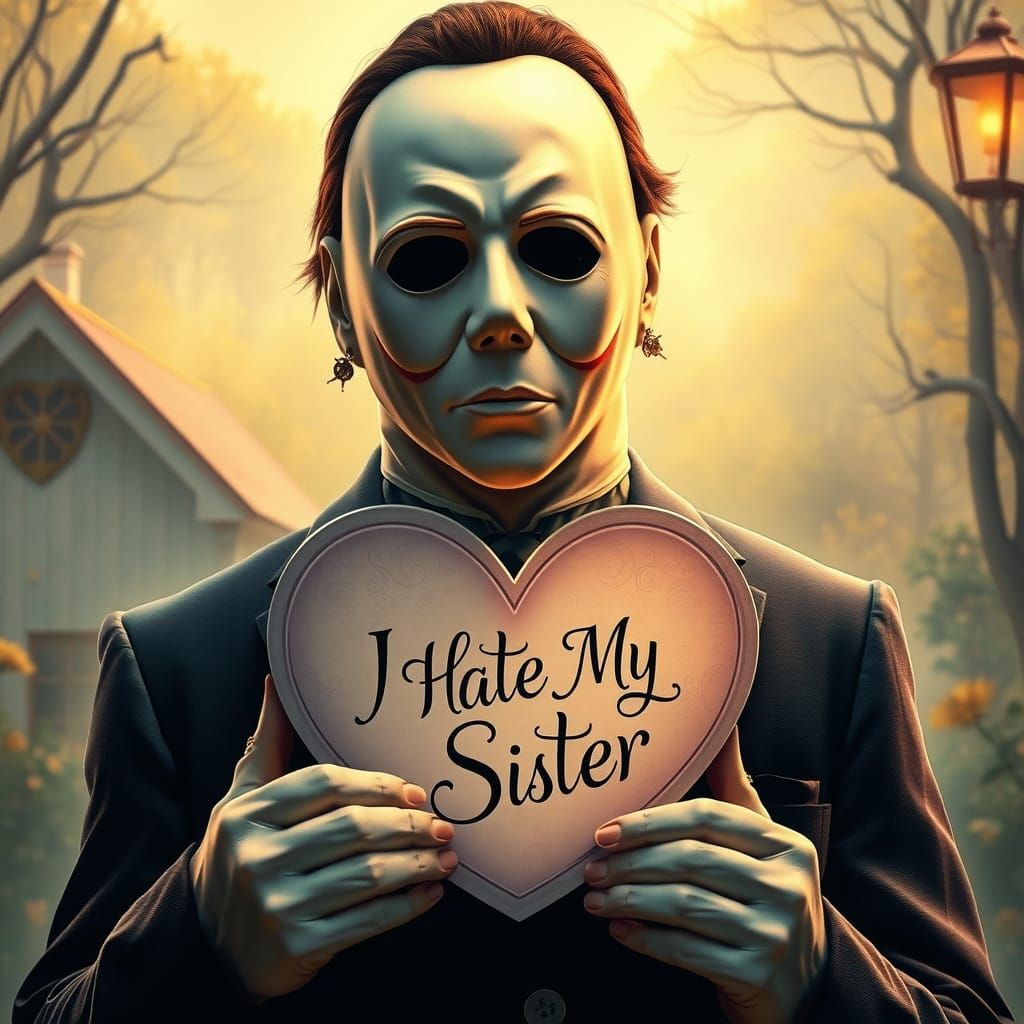 Michael Myers Holds Heart Sign in Fantasy Setting
