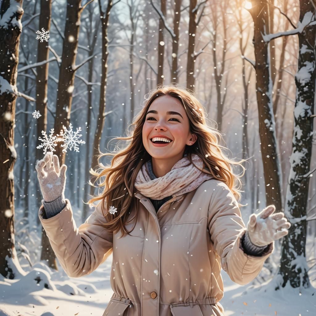 Whimsical Winter Wonderland: Girl in Snowy Forest
