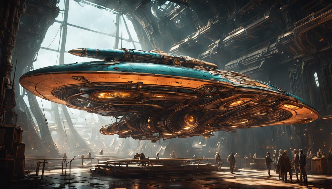 Surreal Steampunk Starship in Bold Triadic Colors