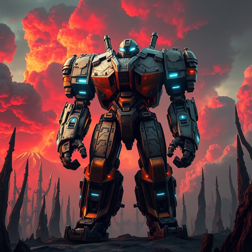 Cyberpunk Dreadnought Robot in a Gritty, High-Contrast Dysto...