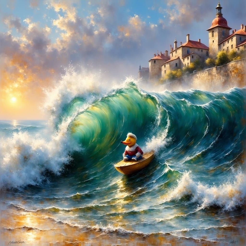 un canard en caoutchouc jaune sur une planche à voile sur le...