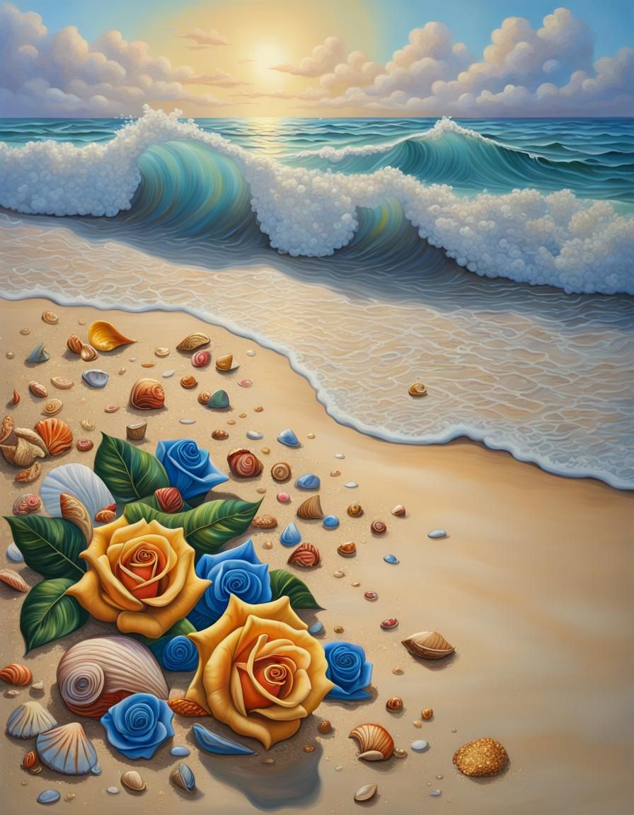 Tropical Beach Fantasy: Hyperrealistic Oil Painting