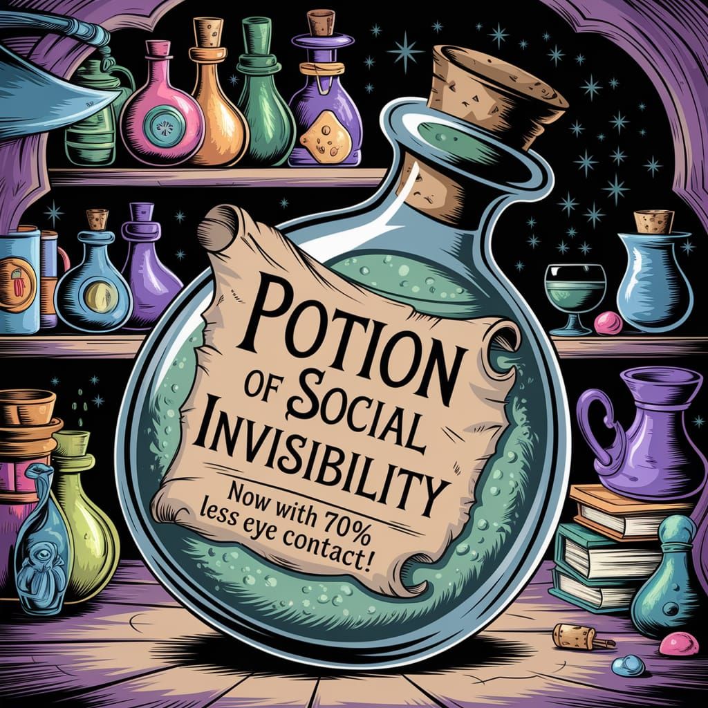 Enchanted Potion of Social Invisibility in Whimsical Fantasy...