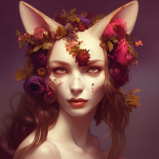 Floral Halloween Witch Portrait in Hyperdetailed Style