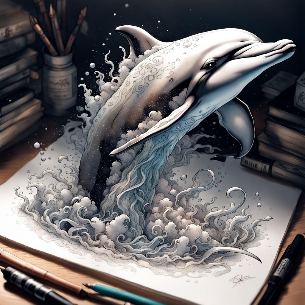 Hyperrealistic Dolphin in Anime Key Visual Style
