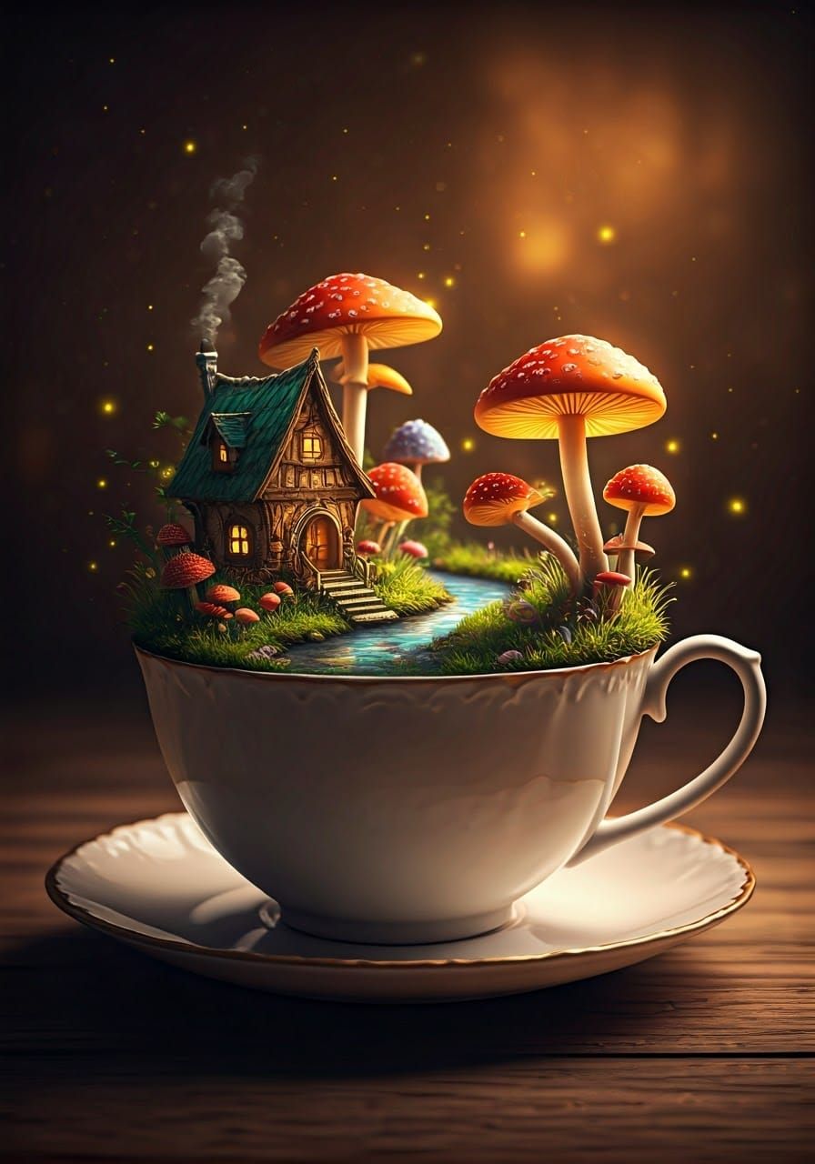 Miniature Autumn Fantasy World in Teacup
