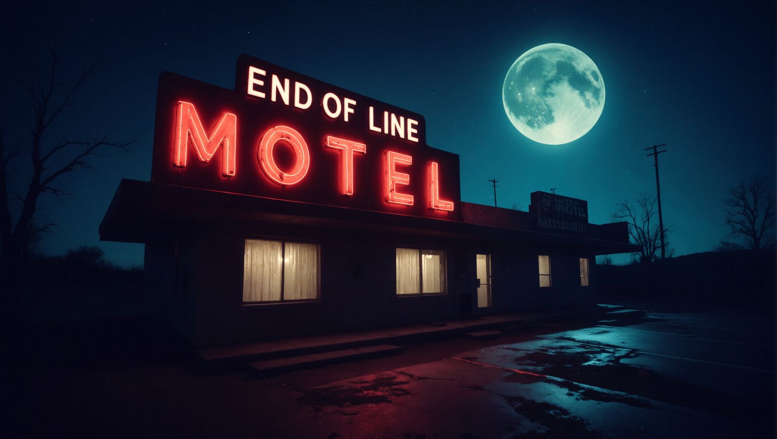 Creepy Desert Motel with Broken Neon Sign